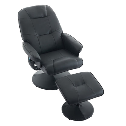 PU Leather Recliner with Ottoman, 360° Swivel Lounge Chair Featuring 5-Point Vibration, Heated Seat & 140° Adjustable Backrest