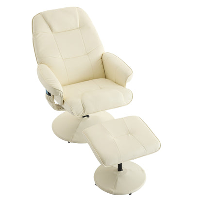 PU Leather Recliner with Ottoman, 360° Swivel Lounge Chair Featuring 5-Point Vibration, Heated Seat & 140° Adjustable Backrest