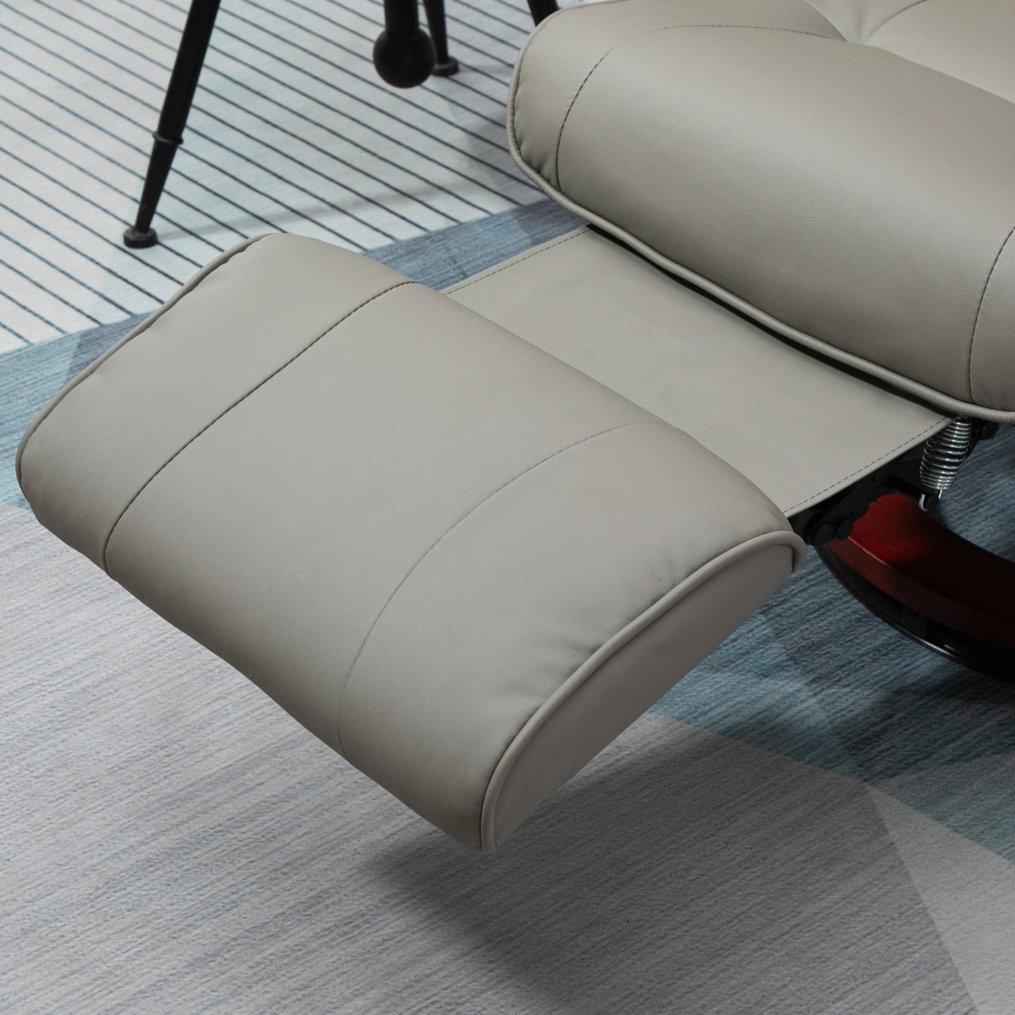 PU Leather Recliner with Wooden Swivel Base, Manual Recline, Padded Armrests, and Footrest
