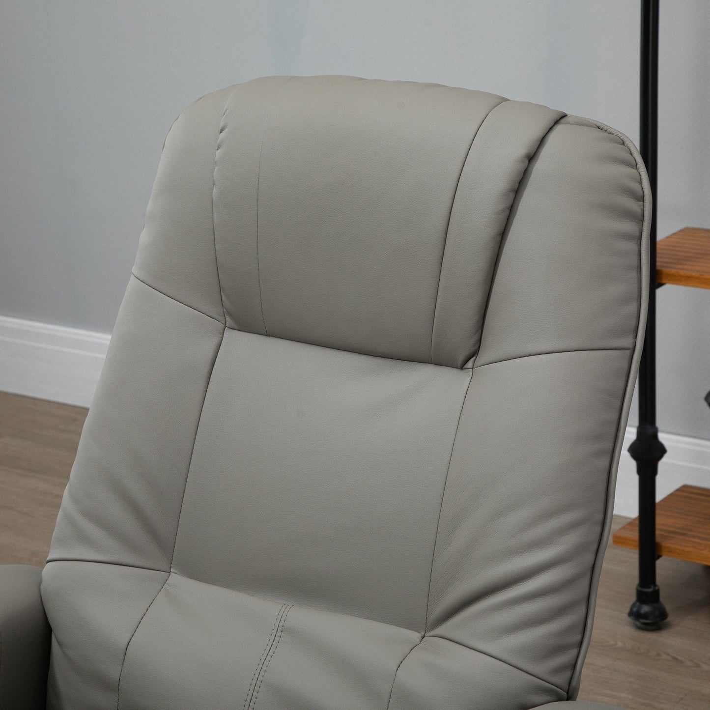 PU Leather Recliner with Wooden Swivel Base, Manual Recline, Padded Armrests, and Footrest