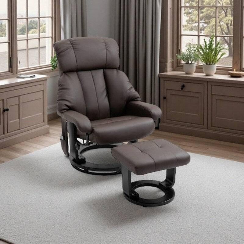 PU Leather Reclining Massage Chair with Ottoman, 360° Swivel Base, and Remote-Controlled Vibration