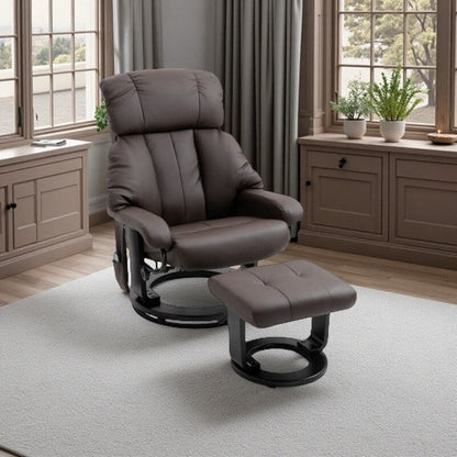 PU Leather Reclining Massage Chair with Ottoman, 360° Swivel Base, and Remote-Controlled Vibration