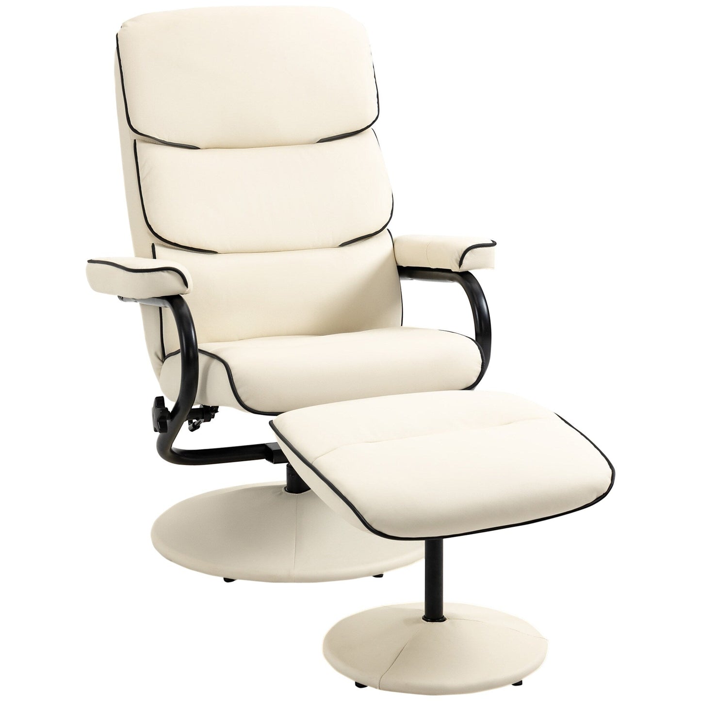 PU Leather Swivel High Back Armchair with Footstool