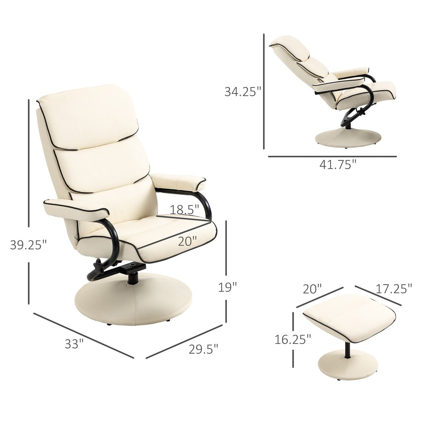 PU Leather Swivel High Back Armchair with Footstool