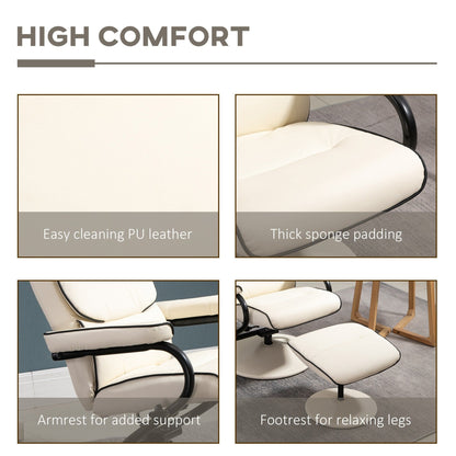 PU Leather Swivel High Back Armchair with Footstool