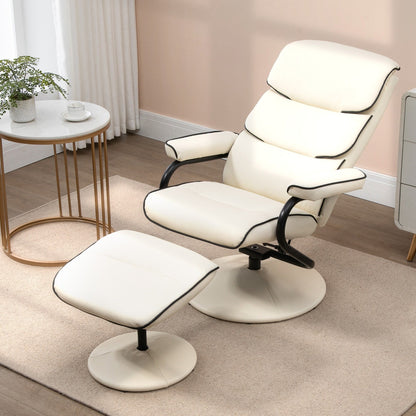PU Leather Swivel High Back Armchair with Footstool