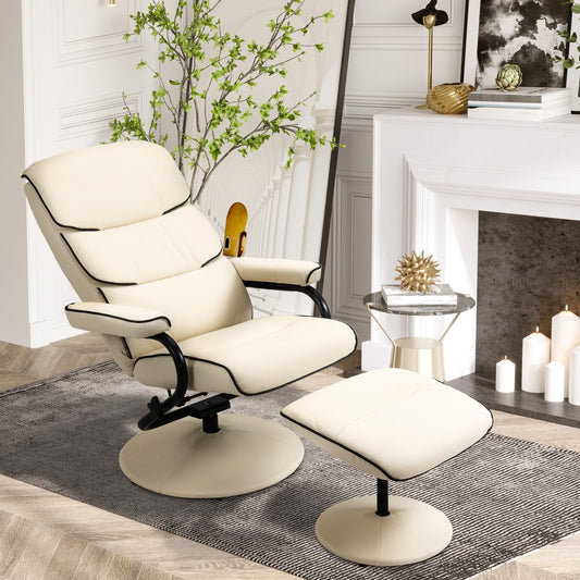 PU Leather Swivel High Back Armchair with Footstool