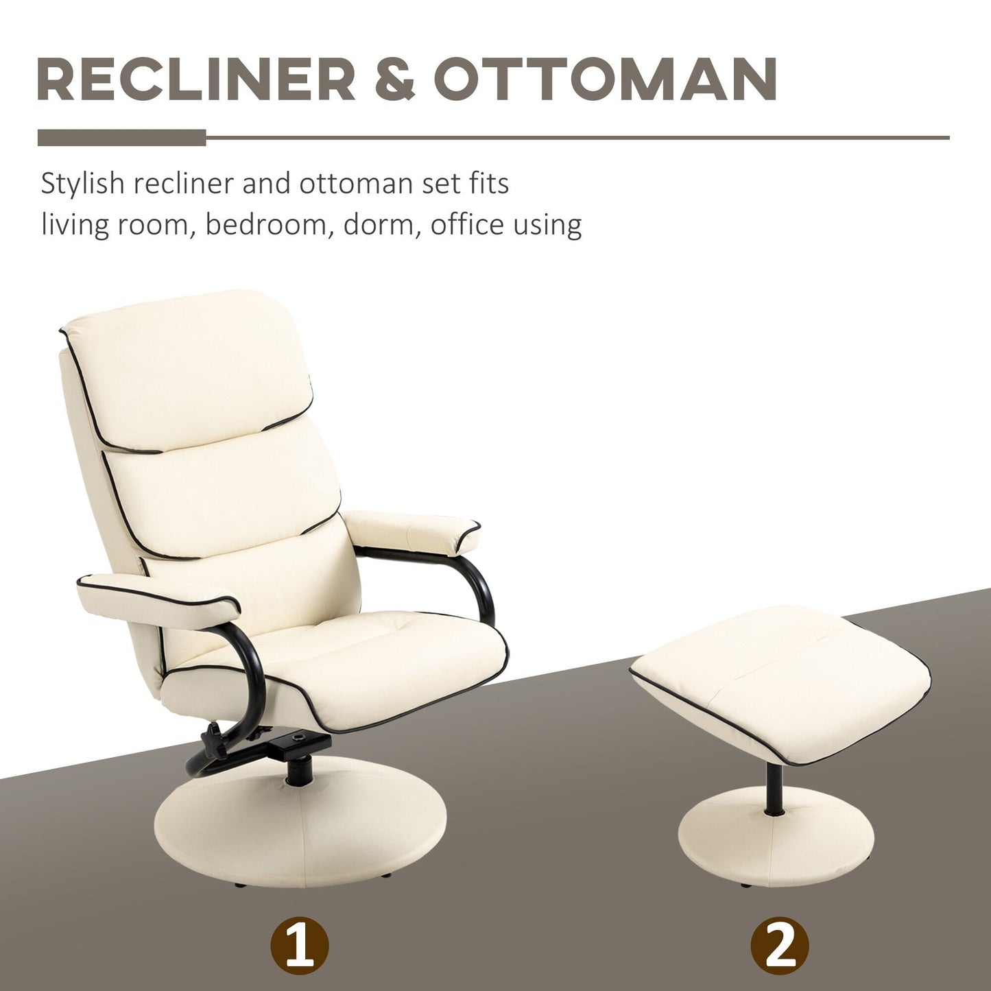 PU Leather Swivel High Back Armchair with Footstool