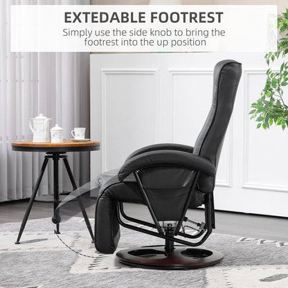 PU Leather Swivel Recliner Chair with 135° Adjustable Backrest, Footrest & Wooden Base for Living Room Relaxation