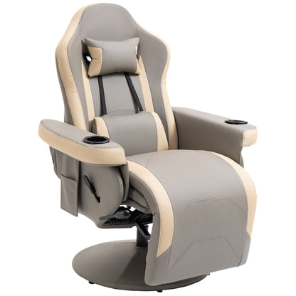 PU Leather Swivel Recliner Chair with Adjustable Leg Rest, Cup Holder, and Storage Pocket