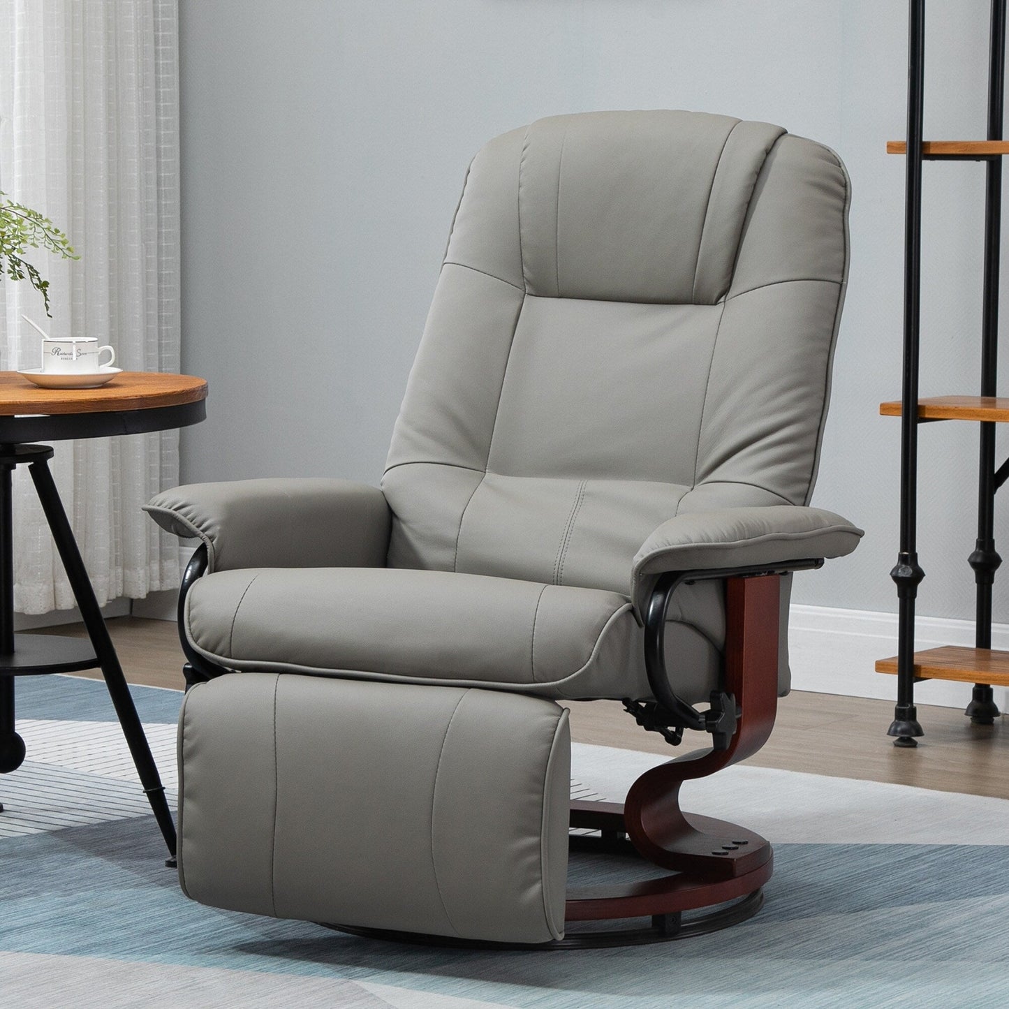 PU Leather Swivel Recliner Chair with Wooden Base, Padded Armrests, and Manual Recline