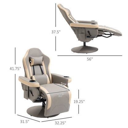 PU Leather Swivel Recliner with Adjustable Footrest, Built-In Cup Holder, and Storage Pocket