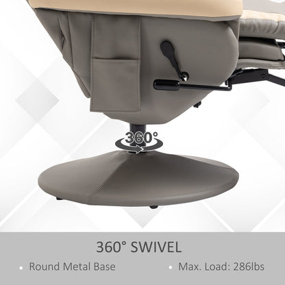 PU Leather Swivel Recliner with Adjustable Footrest, Built-In Cup Holder, and Storage Pocket