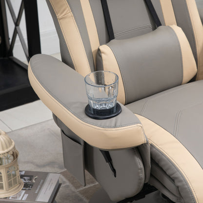 PU Leather Swivel Recliner with Adjustable Footrest, Built-In Cup Holder, and Storage Pocket