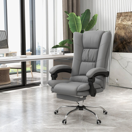 PU Leather Vibration Massage Office Chair with Heating, 135 Reclining Backrest, Adjustable Footrest and Remote Control