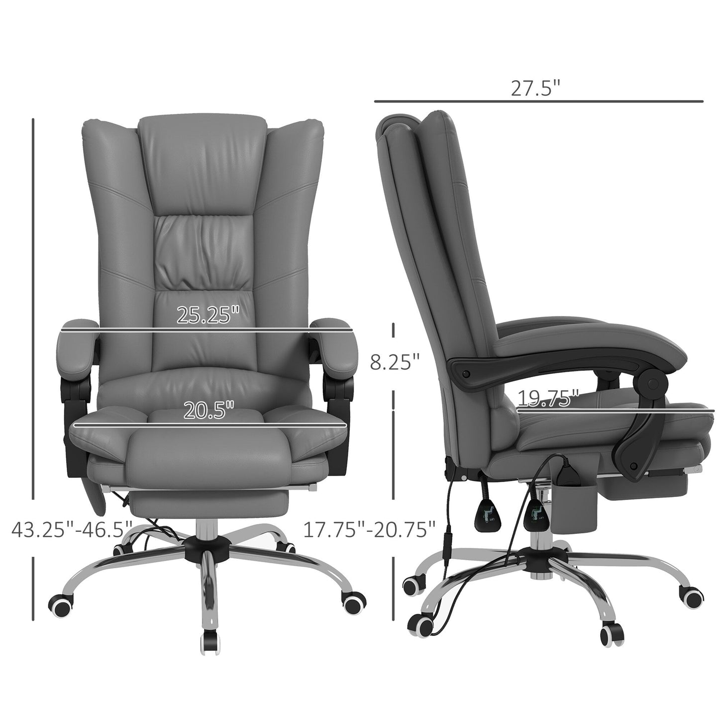PU Leather Vibration Massage Office Chair with Heating, 135 Reclining Backrest, Adjustable Footrest and Remote Control