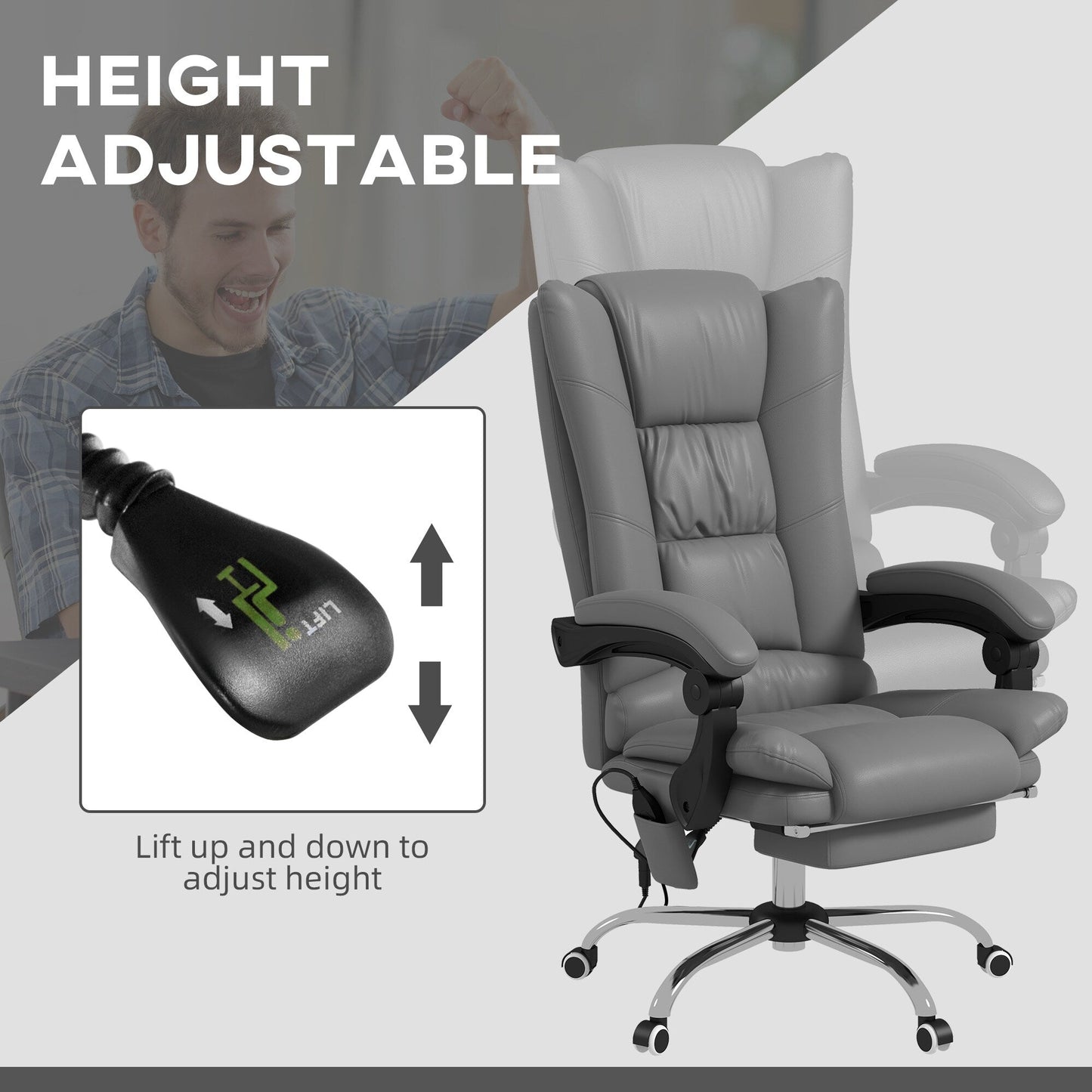 PU Leather Vibration Massage Office Chair with Heating, 135 Reclining Backrest, Adjustable Footrest and Remote Control
