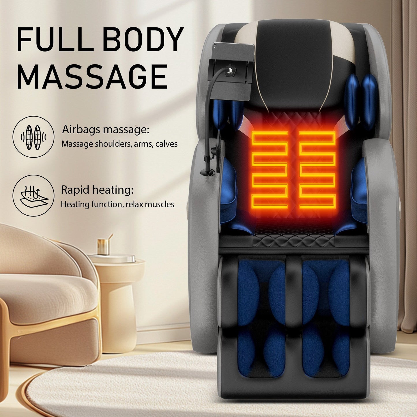 PU Leather Zero?Gravity Massage Chair with Foot Roller & Bluetooth