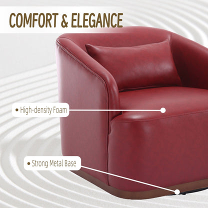 PU Swivel Barrel Chair, 360-Degree Rotating Club Chair for Living Room, or Lounge, Comfortable Accent Chair with Metal Base