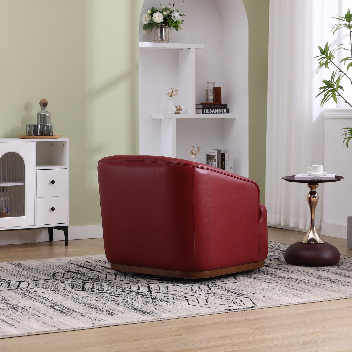 PU Swivel Barrel Chair, 360-Degree Rotating Club Chair for Living Room, or Lounge, Comfortable Accent Chair with Metal Base