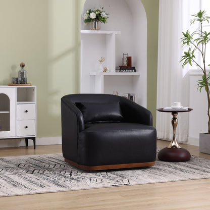 PU Swivel Barrel Chair, 360-Degree Rotating Club Chair for Living Room, or Lounge, Comfortable Accent Chair with Metal Base