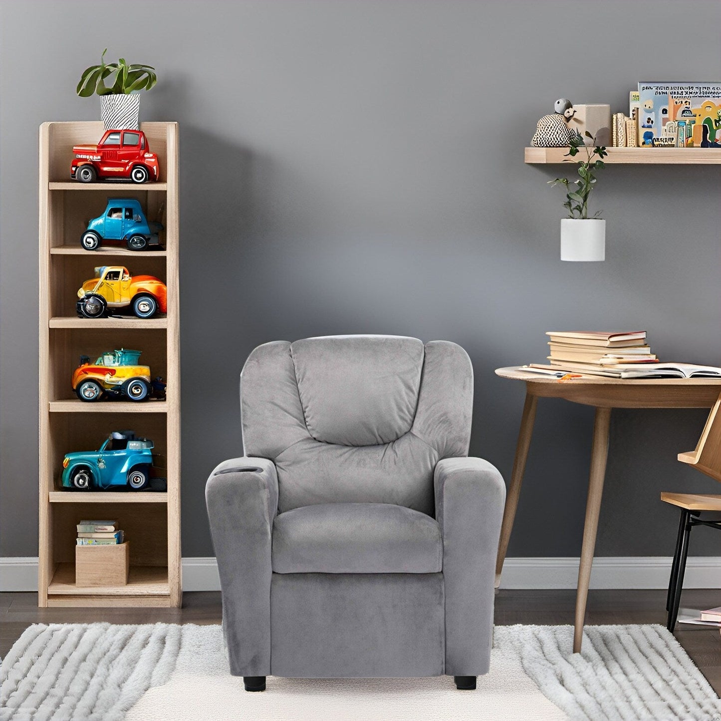 PVC Kids Recliner Chair with Push-Back Reclining Function, Cup Holder, and Comfortable Footres