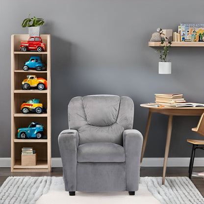 PVC Kids Recliner Chair with Push-Back Reclining Function, Cup Holder, and Comfortable Footres