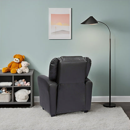 PVC Kids Recliner Chair with Push-Back Reclining Function, Cup Holder, and Comfortable Footres