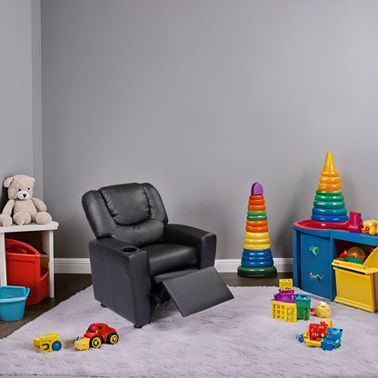 PVC Kids Recliner Chair with Push-Back Reclining Function, Cup Holder, and Comfortable Footres