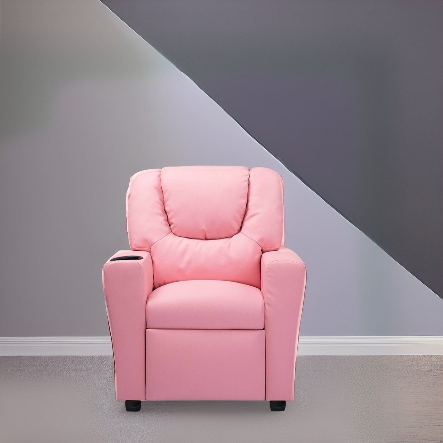 PVC Kids Recliner Chair with Push-Back Reclining Function, Cup Holder, and Comfortable Footres