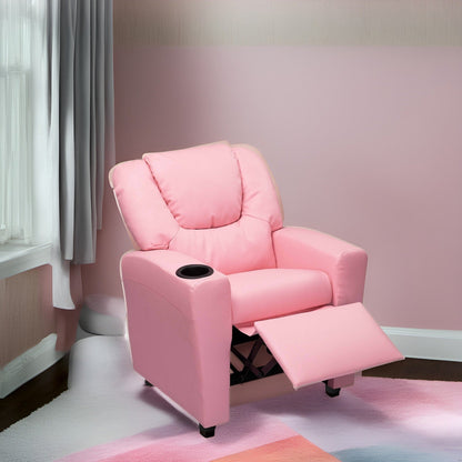 PVC Kids Recliner Chair with Push-Back Reclining Function, Cup Holder, and Comfortable Footres