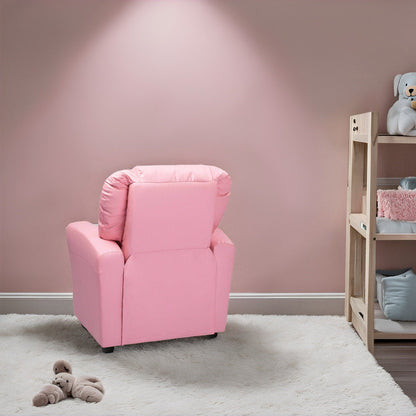 PVC Kids Recliner Chair with Push-Back Reclining Function, Cup Holder, and Comfortable Footres