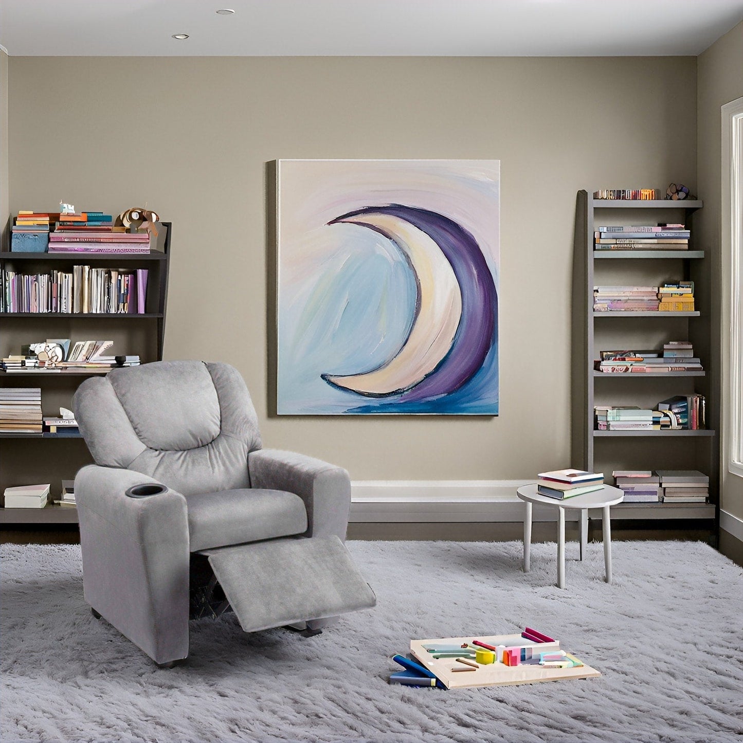 PVC Kids Recliner Chair with Push-Back Reclining Function, Cup Holder, and Comfortable Footres