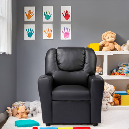 PVC Kids Recliner Chair with Push-Back Reclining Function, Cup Holder, and Comfortable Footres