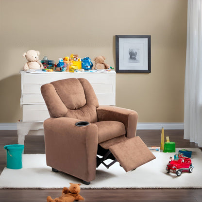 PVC Kids Recliner Chair with Push-Back Reclining Function, Cup Holder, and Comfortable Footres