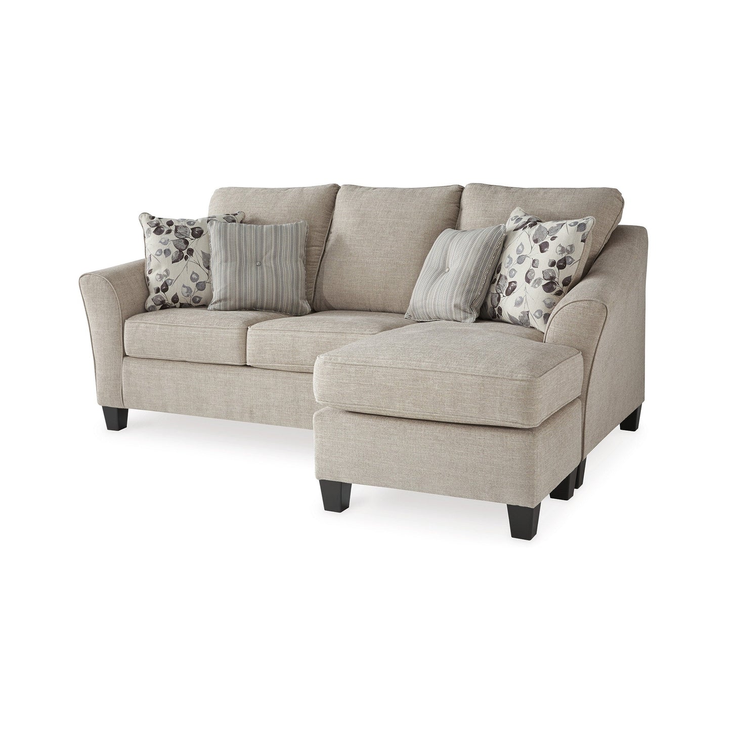 Parker L Sofa Chaise, Gray Polyester, 4 Accent Throw Pillows, 92 Inch