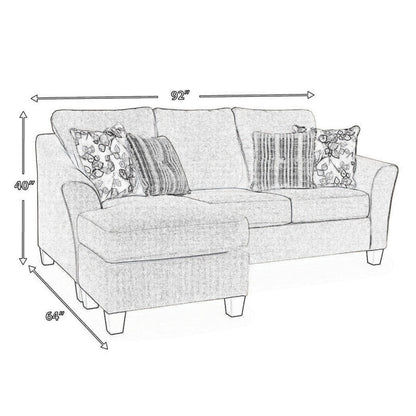Parker L Sofa Chaise, Gray Polyester, 4 Accent Throw Pillows, 92 Inch