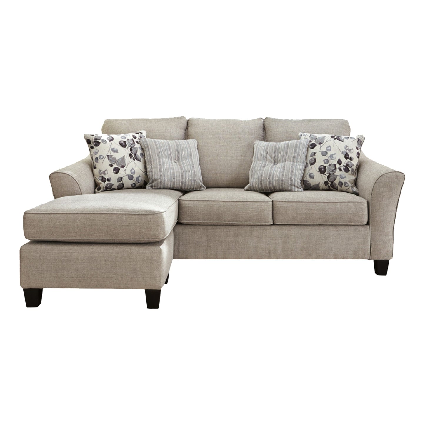 Parker L Sofa Chaise, Gray Polyester, 4 Accent Throw Pillows, 92 Inch