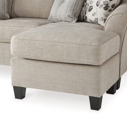 Parker L Sofa Chaise, Gray Polyester, 4 Accent Throw Pillows, 92 Inch