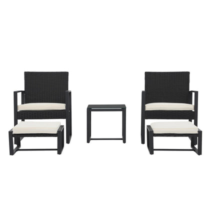 Patio 5 Pieces Wicker Chat Set with Cushions