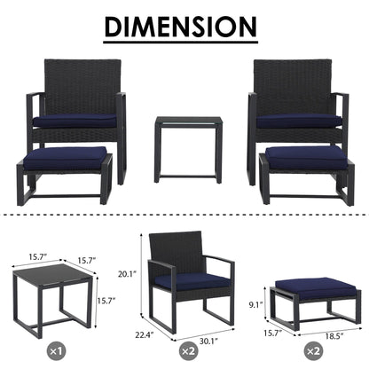 Patio 5 Pieces Wicker Chat Set with Cushions