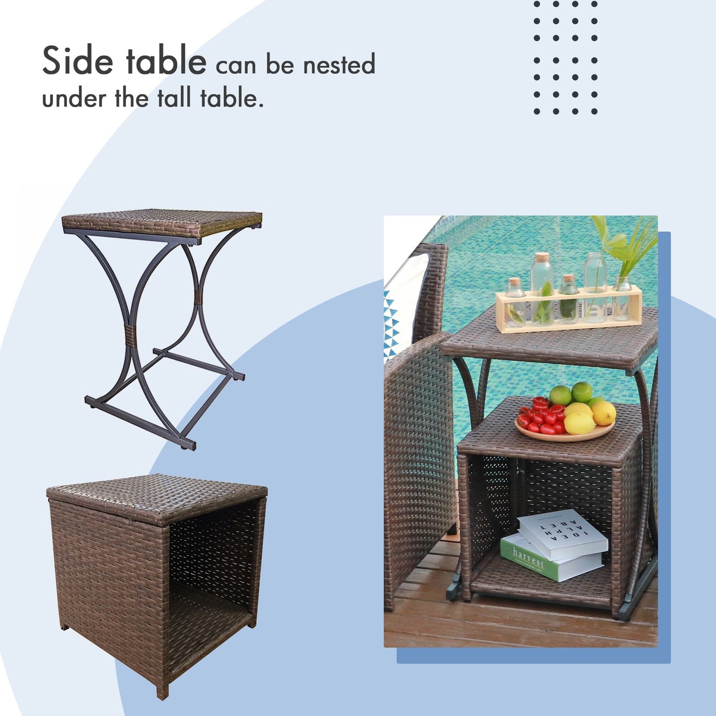 Patio 6 Pieces Wicker Conversation Set with Ottoman and Side Table