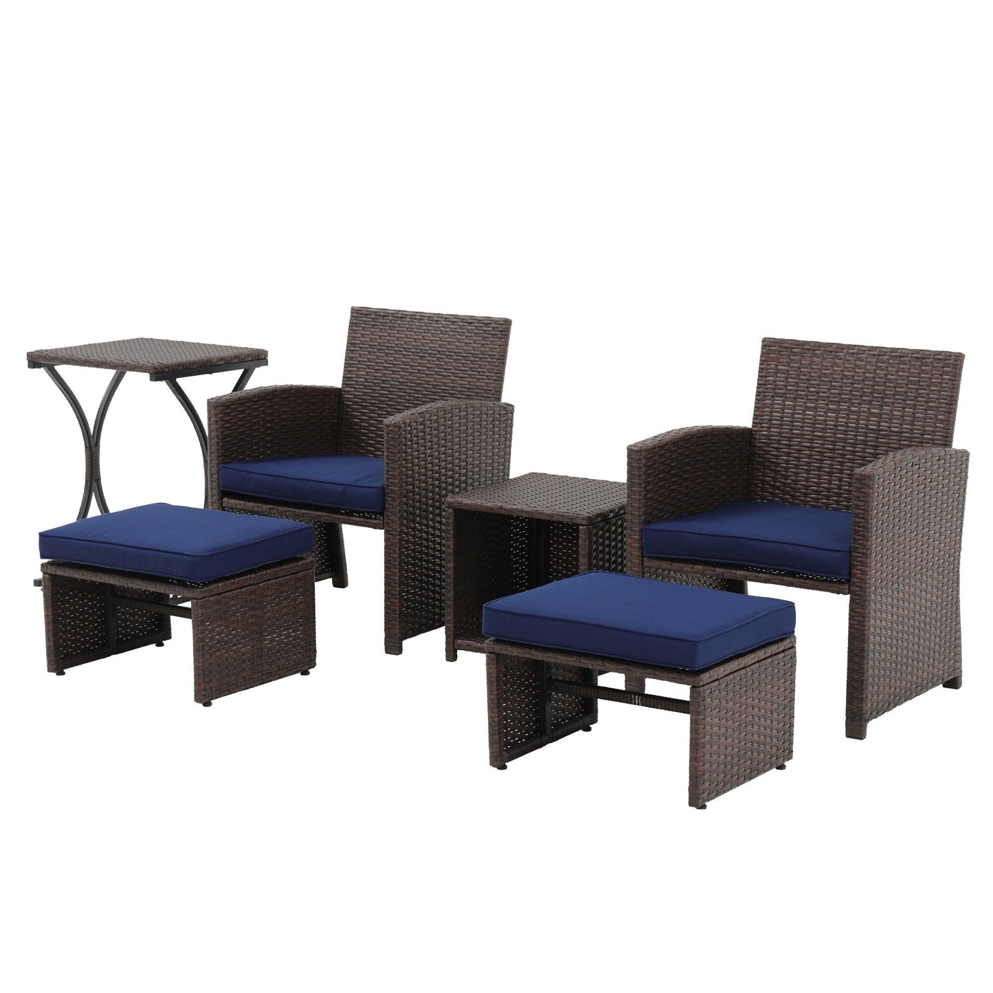 Patio 6 Pieces Wicker Conversation Set with Ottoman and Side Table