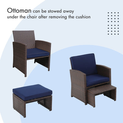 Patio 6 Pieces Wicker Conversation Set with Ottoman and Side Table