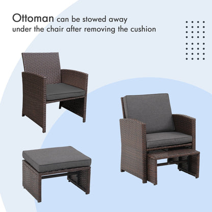 Patio 6 Pieces Wicker Conversation Set with Ottoman and Side Table