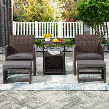 Patio 6 Pieces Wicker Conversation Set with Ottoman and Side Table