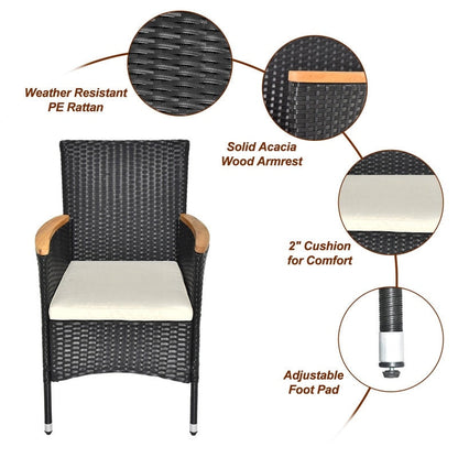 Patio 7-Piece Wicker Acacia Wood Outdoor Dining Set with Beige Cushion