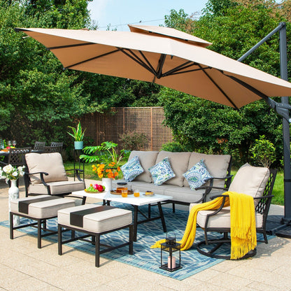MAISON ARTS Patio Conversation Sets 5/7/9-Seat, Sofa Set with 2 Single Sofa Chairs, 3-Seater Sofa, Ottoman and Coffee Table