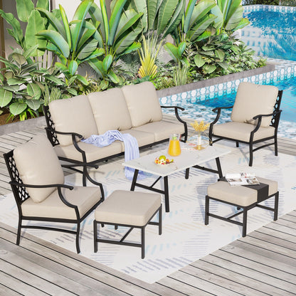 MAISON ARTS Patio Conversation Sets 5/7/9-Seat, Sofa Set with 2 Single Sofa Chairs, 3-Seater Sofa, Ottoman and Coffee Table