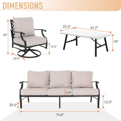 MAISON ARTS Patio Conversation Sets 5/7/9-Seat, Sofa Set with 2 Single Sofa Chairs, 3-Seater Sofa, Ottoman and Coffee Table